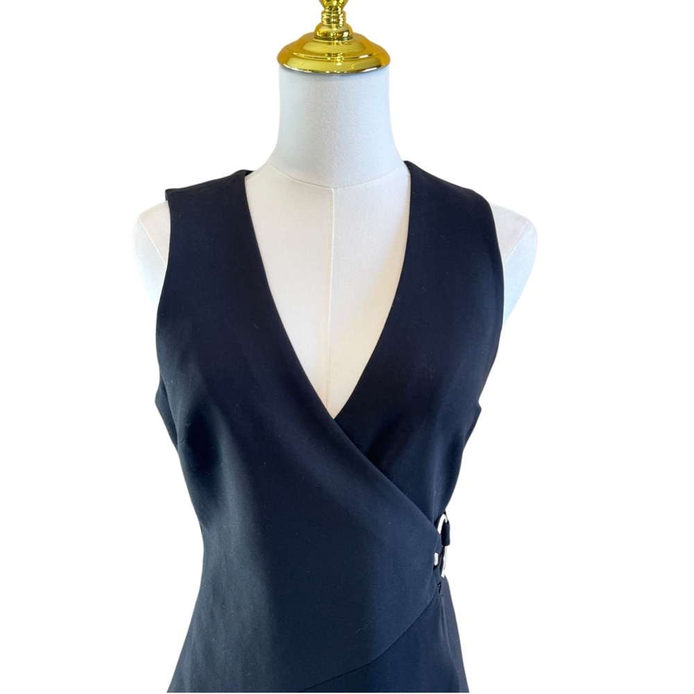 Cinq a Sept Orion Faux-Wrap Mini Dress Women’s 6 Black Sleeveless V-Neck Stretch - Picture 6 of 16
